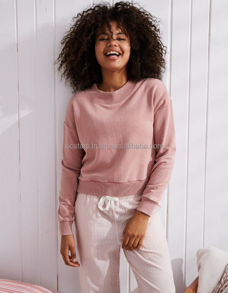 Мягкий флис Crewneck ребристые Толстовка для женщин
