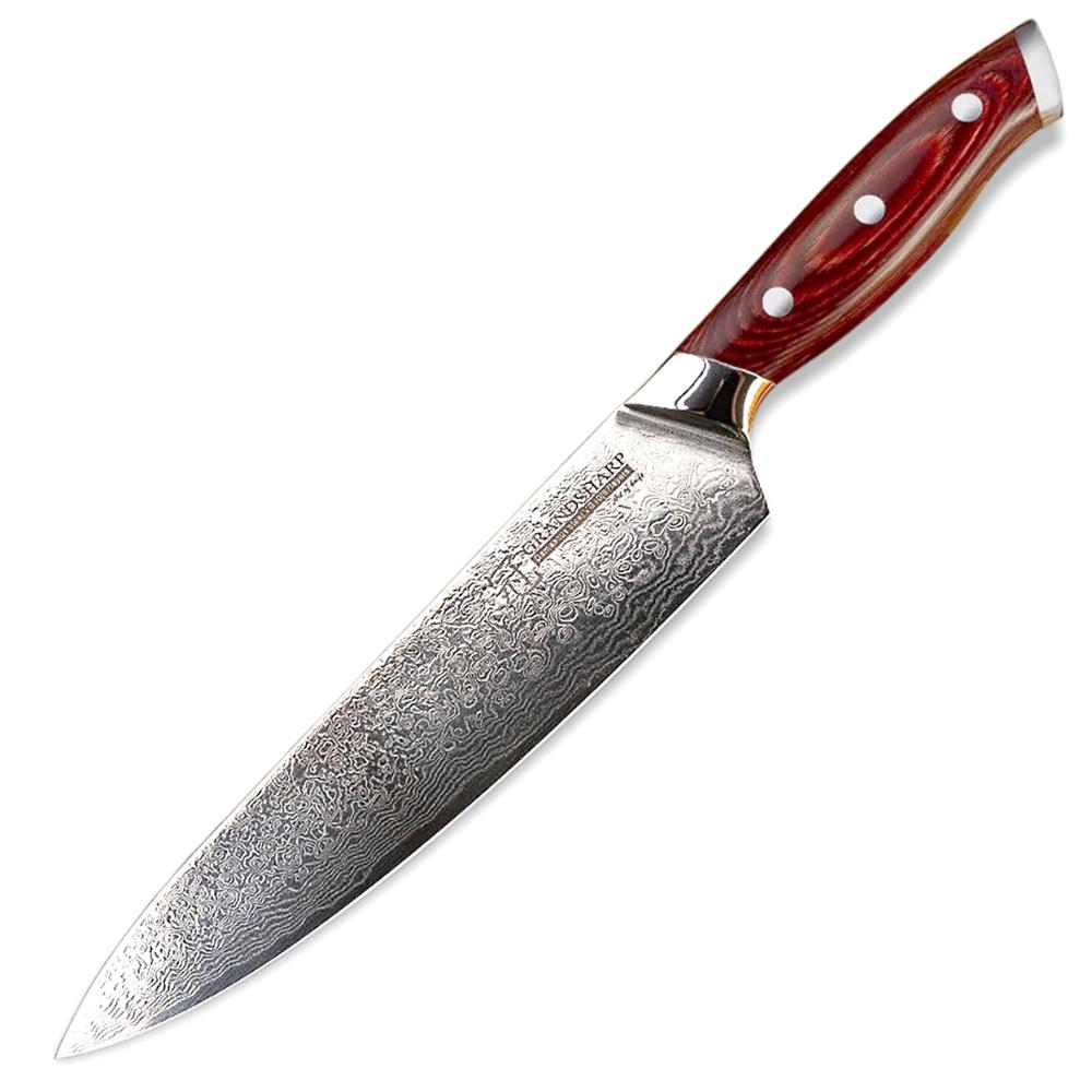 Amazon top seller AUS-10 Damascus steel 8" chef knife with red pakka handle kitchen knife set