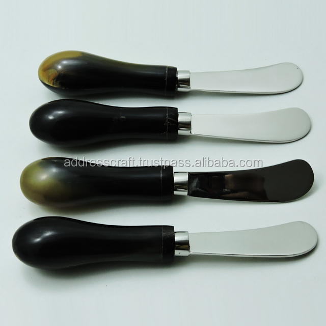 Stainless Steel Blade Butter knifes set/4 Black horn handle and
