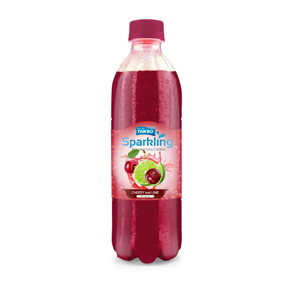Carbonated drink in 500ml PET bottle with cherry flavor from Tan Do OEM factory in Vietnam