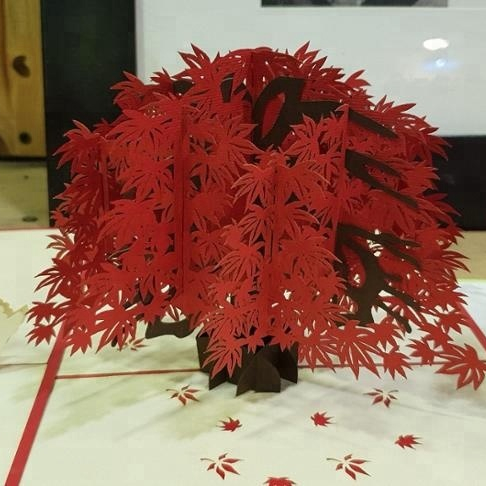 VNW-202099 Special Red leafs European Feature Greeting 3d Popup cards from Vietnam