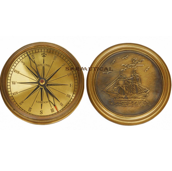 Brass Dollond London Compass Brass Antique wLeather ItemCHCOM488
