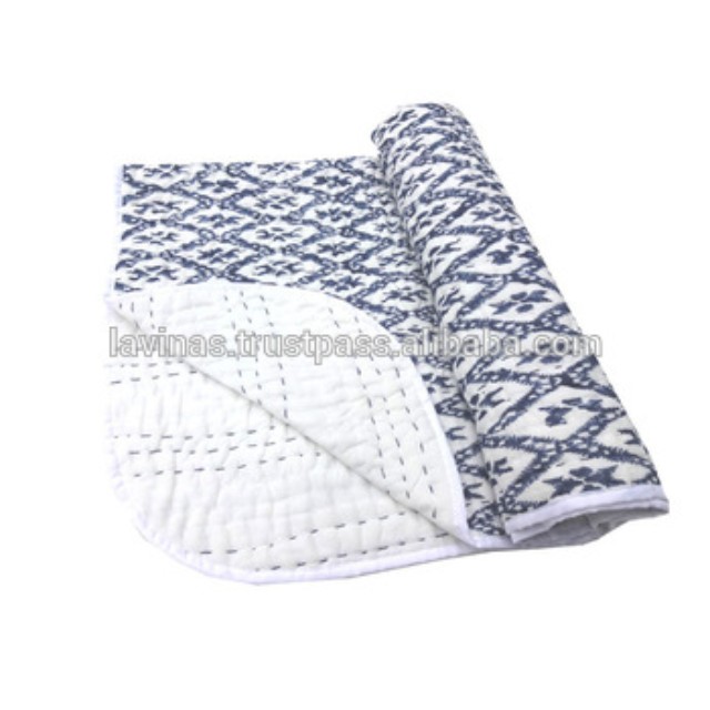 Cotton Quilted Kantha Baby Blanket Reversible Floral Kids quilt