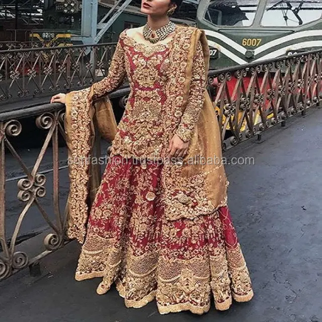 Красное красивое пакистанское свадебное платье 2019