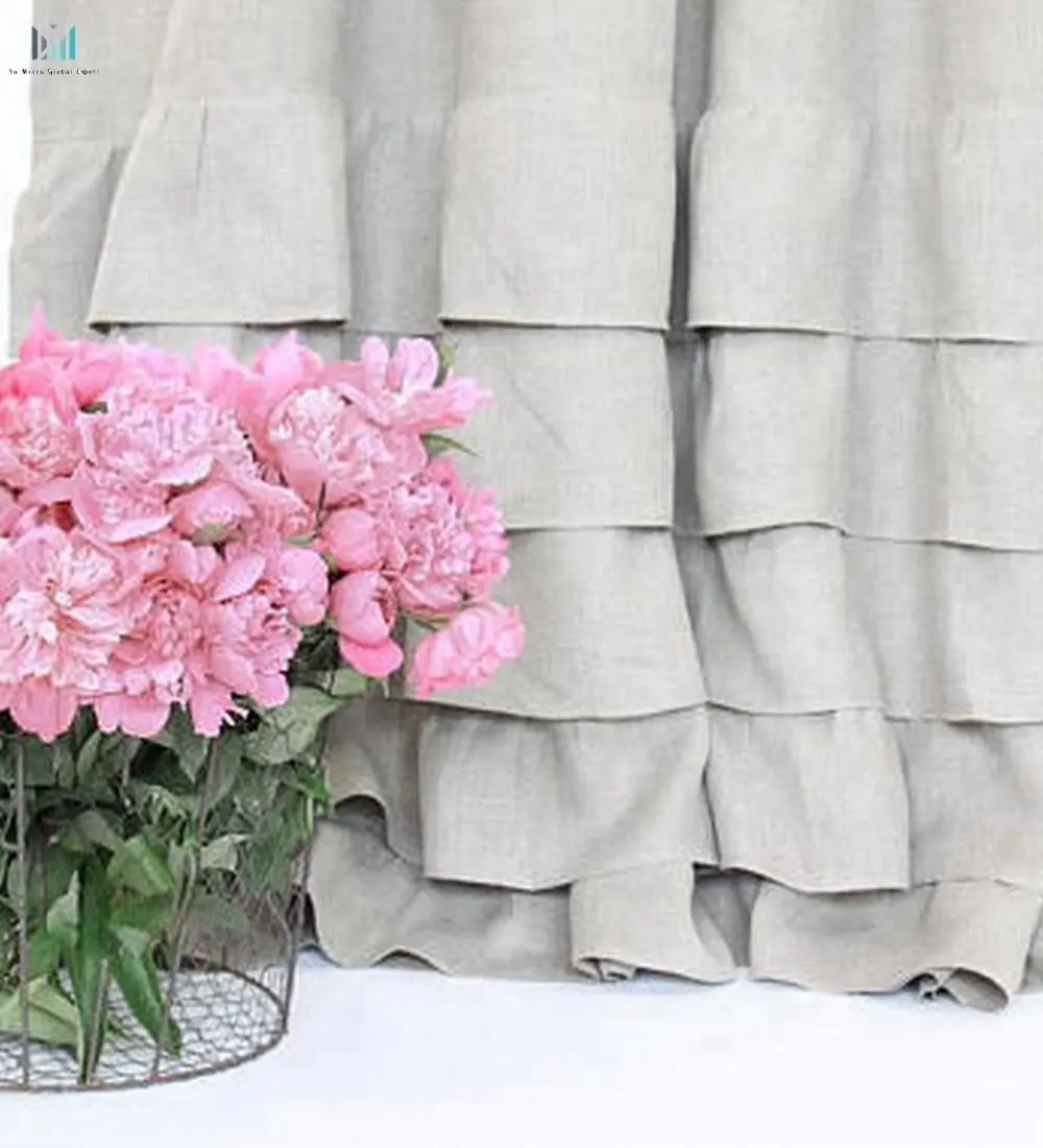 Flax Linen ruffled curtain panel with ruffles 100% natural linen curtain