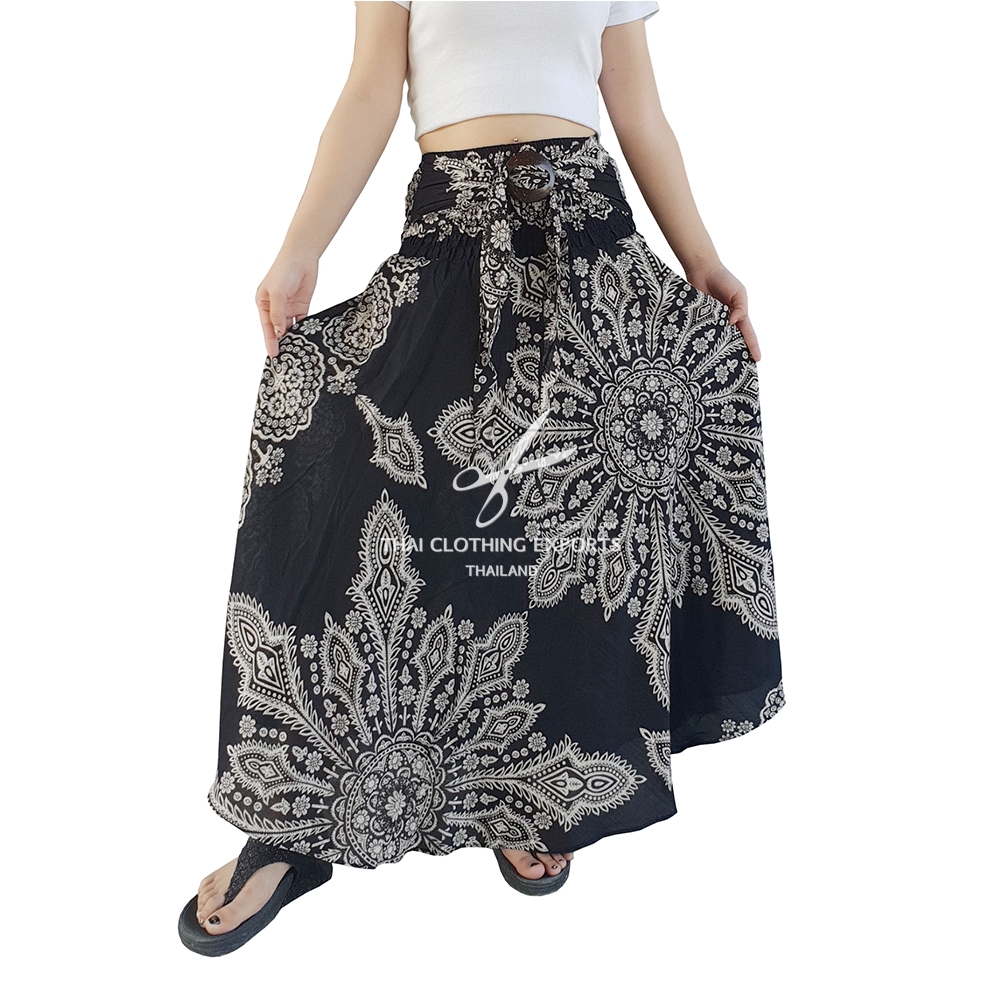 Snow Flake Printed Long Skirt With Coconut Buckle