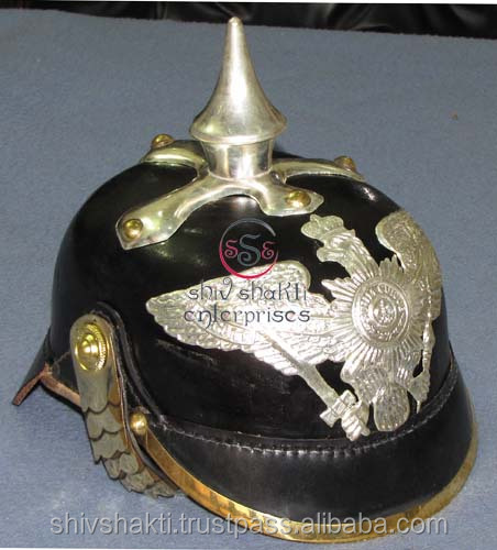Немецкий кожаный шлем Picklehaube с серебряными шипами, немецкий шлем