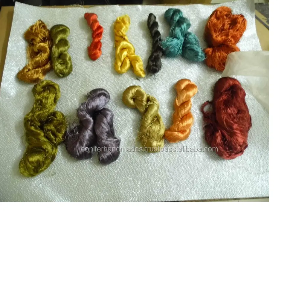 banana silk thrums in assorted colors for yarn and fibre stores, spinners, weavers, artisans, knitters,