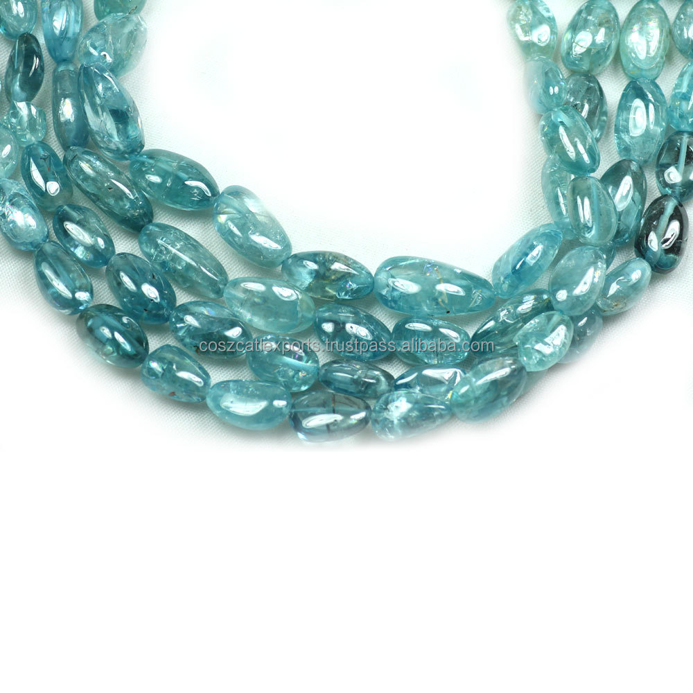 Hand-Polished Aquamarine Necklace Blue Tumble Beads Natural Gemstone Jewelry Making Colored Crystal Glass Handmade Techniques