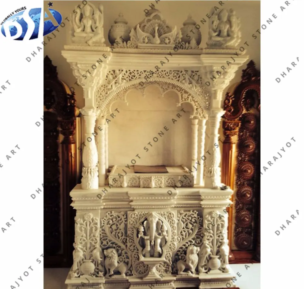 White Marble Polished Antique Design Temple Hand Carved Highly Curated Dharajyot-Temple-Mandir Cost Effective