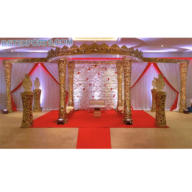 Wedding Golden Delizio Mandap with Crown Traditional Look Golden Marriage Mandap Golden Delizio Maharaja Wedding Mandap