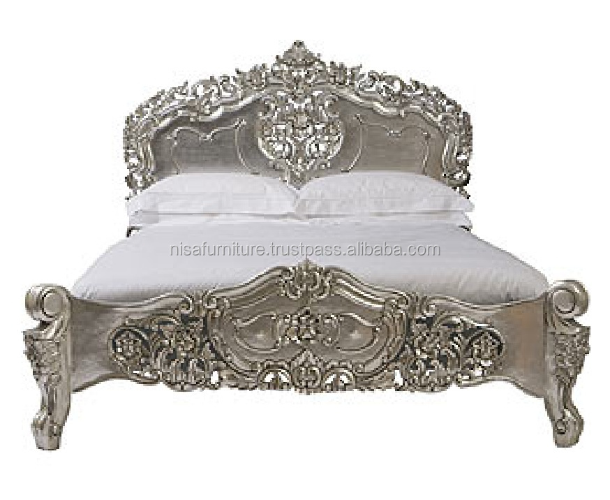 Деревянные кровати Rococo с серебряной росписью