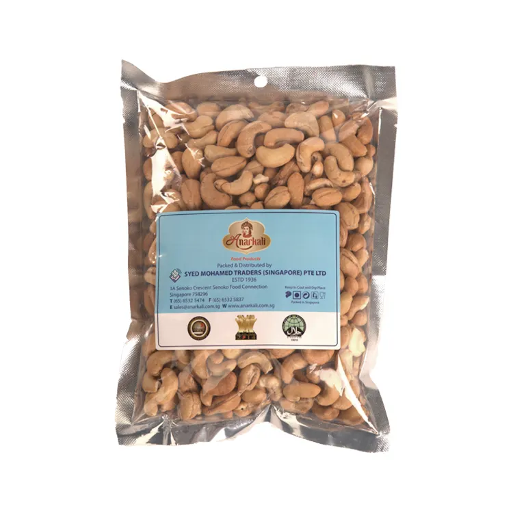 Singapore Supplier Sweet And Aromatic Taste Elongated Shape Roasted Cashew Nuts Packed For All Age People Vacuum Pack