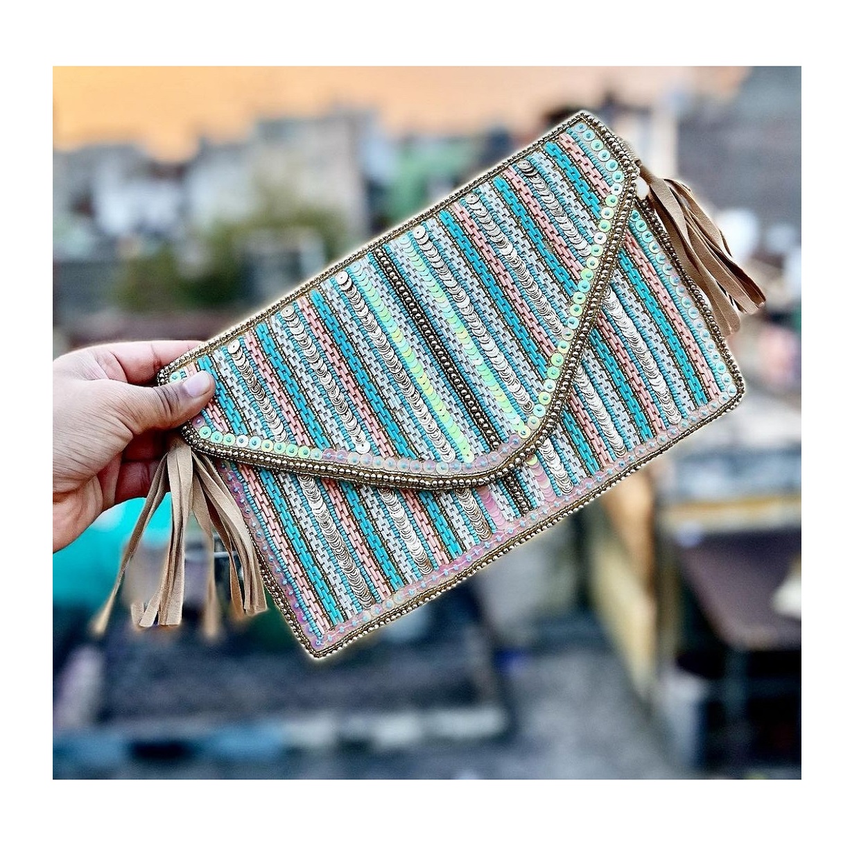 Trending Handicraft Beaded Work Envelop Clutch Bag Women's Fashion Accessories Buy From Indian Manufacturer