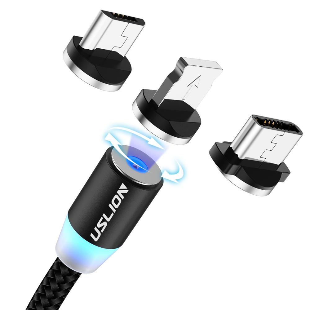 Бесплатная доставка USLION 1 м 2.4A Быстрая зарядка LED Micro USB Type C Плетеный Магнитный Usb кабель для Iphone