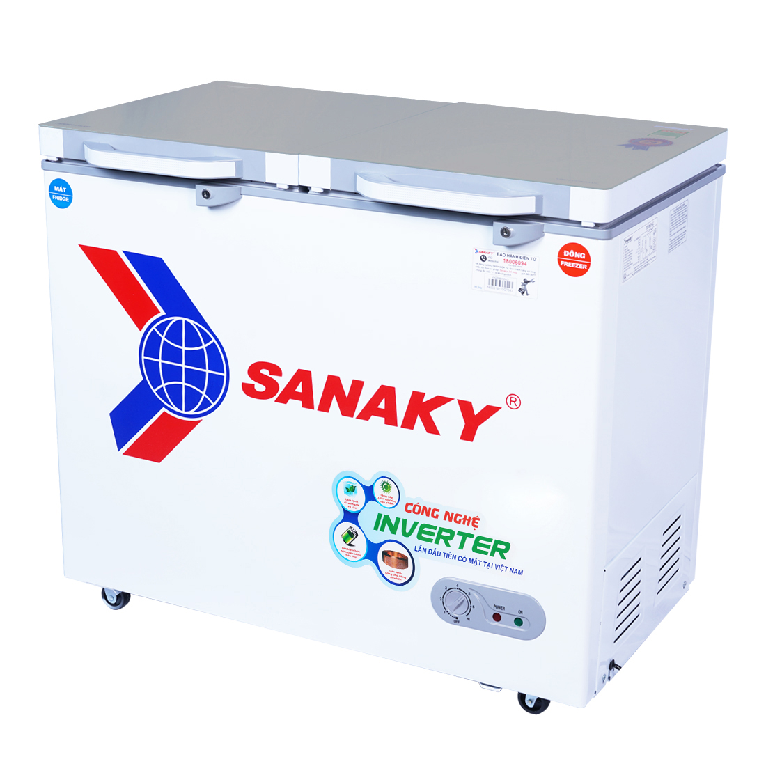 Современная морозильная камера SANAKY с 2 отделениями, 2 двери из закаленного стекла, энергосберегающая