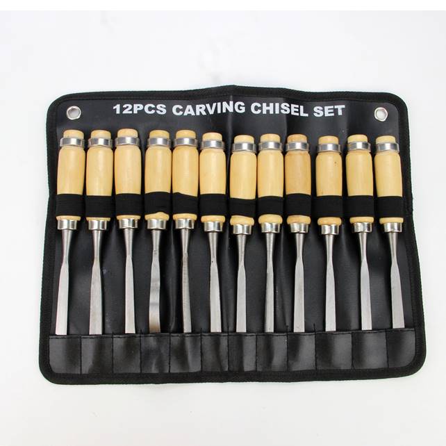 Professional Sharp Woodworking Tools 12pcs Solid wood handle carpenter wood carving chisel set