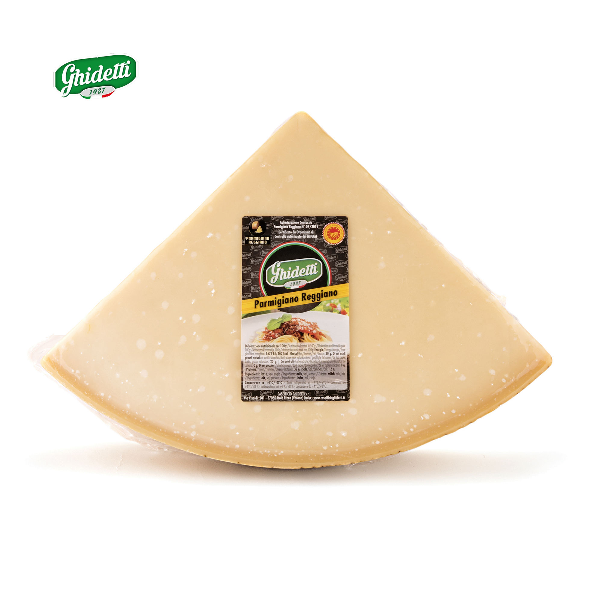 Премиум итальянская сморщенная твердая сыра Parmigiano Reggiano PDO 1/8 идеально подходит для любых тарелок для макаронных изделий