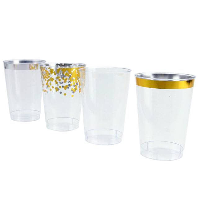 1oz 2oz 3oz 6oz 8oz 12oz жесткие пластиковые чашки, прозрачные пластиковые чашки с золотым серебряным ободком, одноразовые чашки для свадебной вечеринки