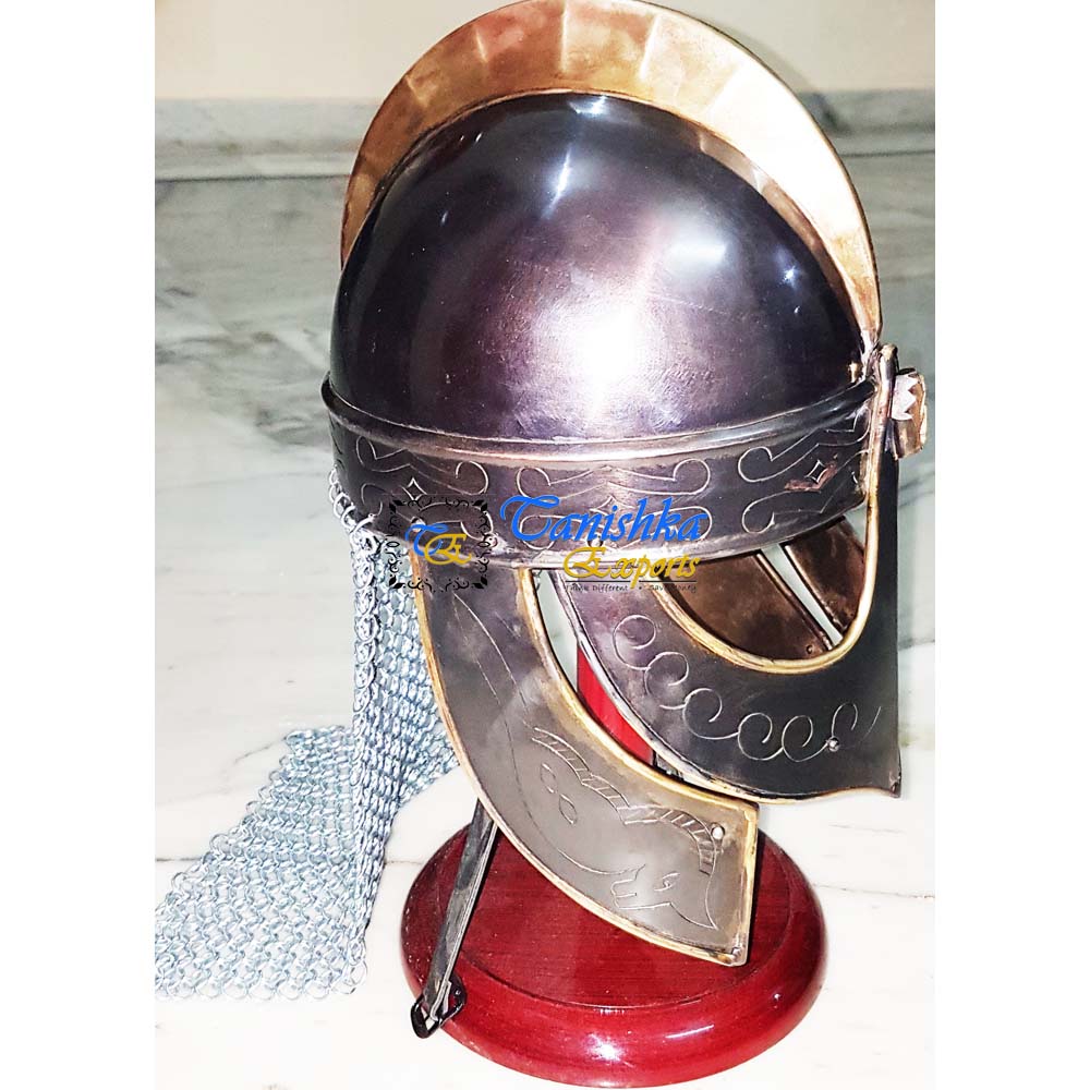 Black Antique Hoplite Helmet Viking Armour With Chainmail