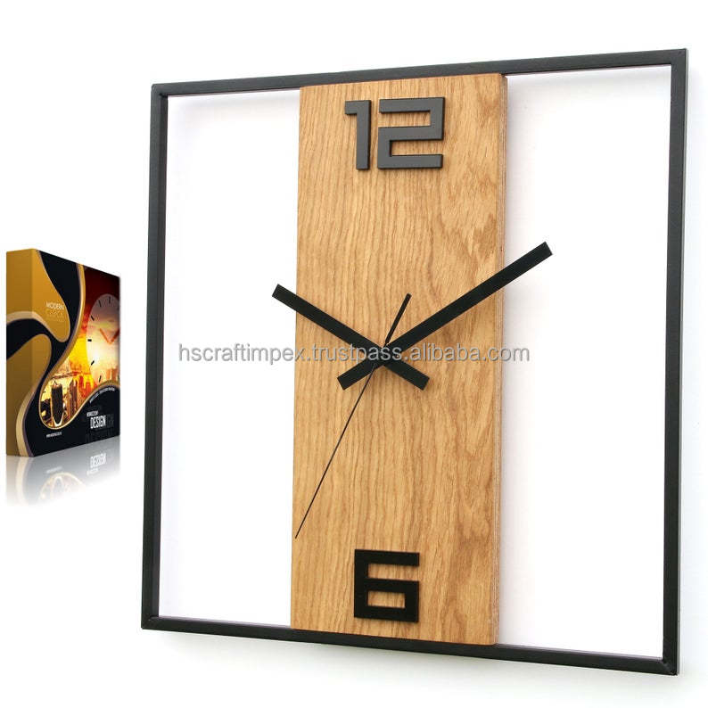 Custom Modern home decoration Wooden wall clock modern for Living Room by h sw craft impex