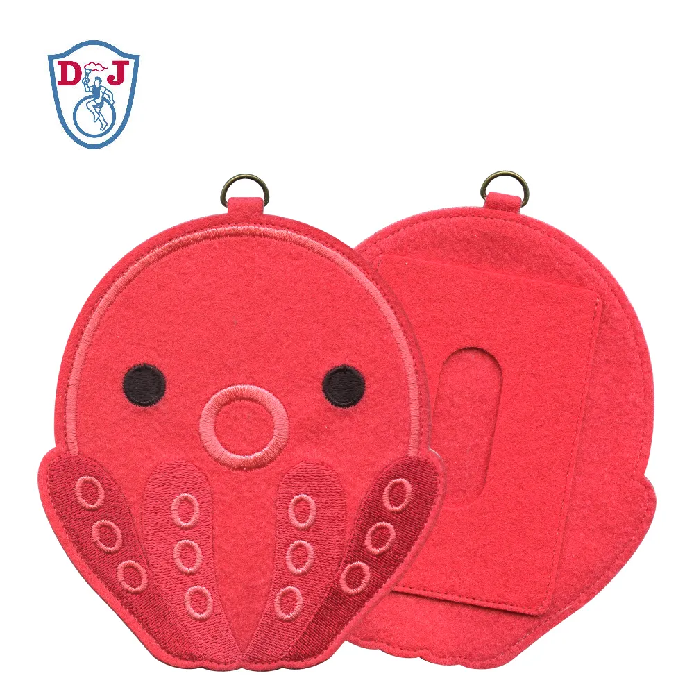 Embroidery ID Card Holder Cute Pink Octopus Design