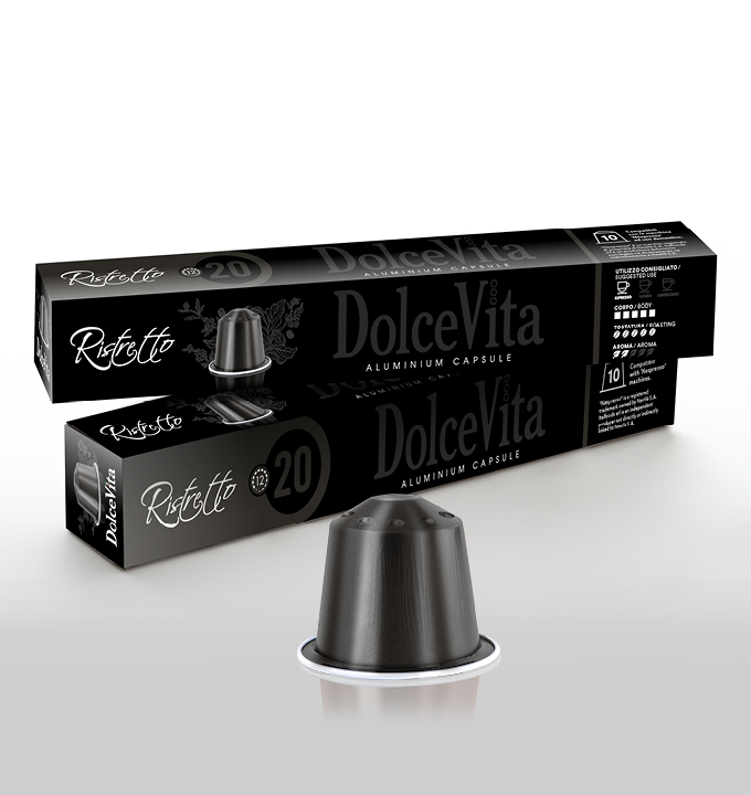 Алюминиевые капсулы для итальянского кофе Dolce Vita Ristretto-Nespresso-200 шт. в коробке