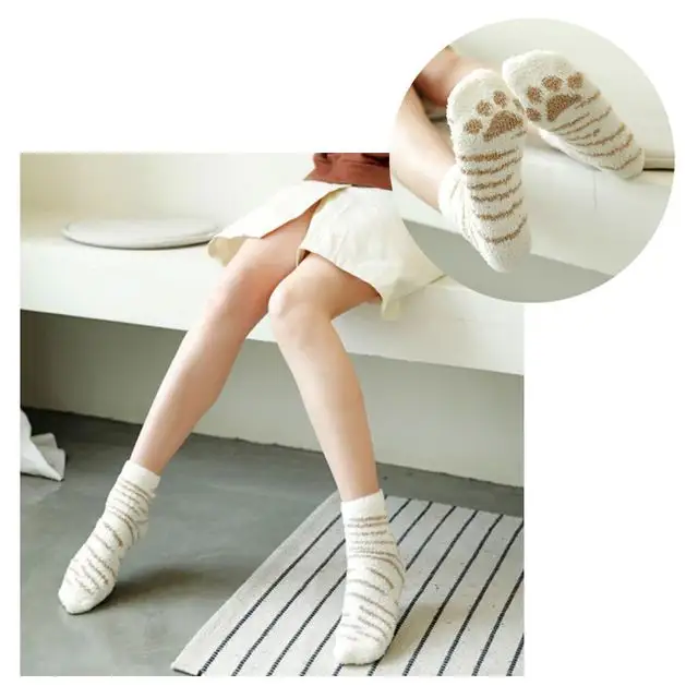 Korean Animal Sole Warming Women's Socks Sleeping Socks White