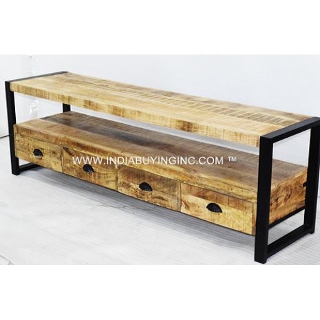 WHOLESALE VINTAGE INDUSTRIAL STYLE IRON LEG 4 DRAWER MANGO WOOD TV VIDEO DISPLAY TABLE AT REASONABLE PRICE