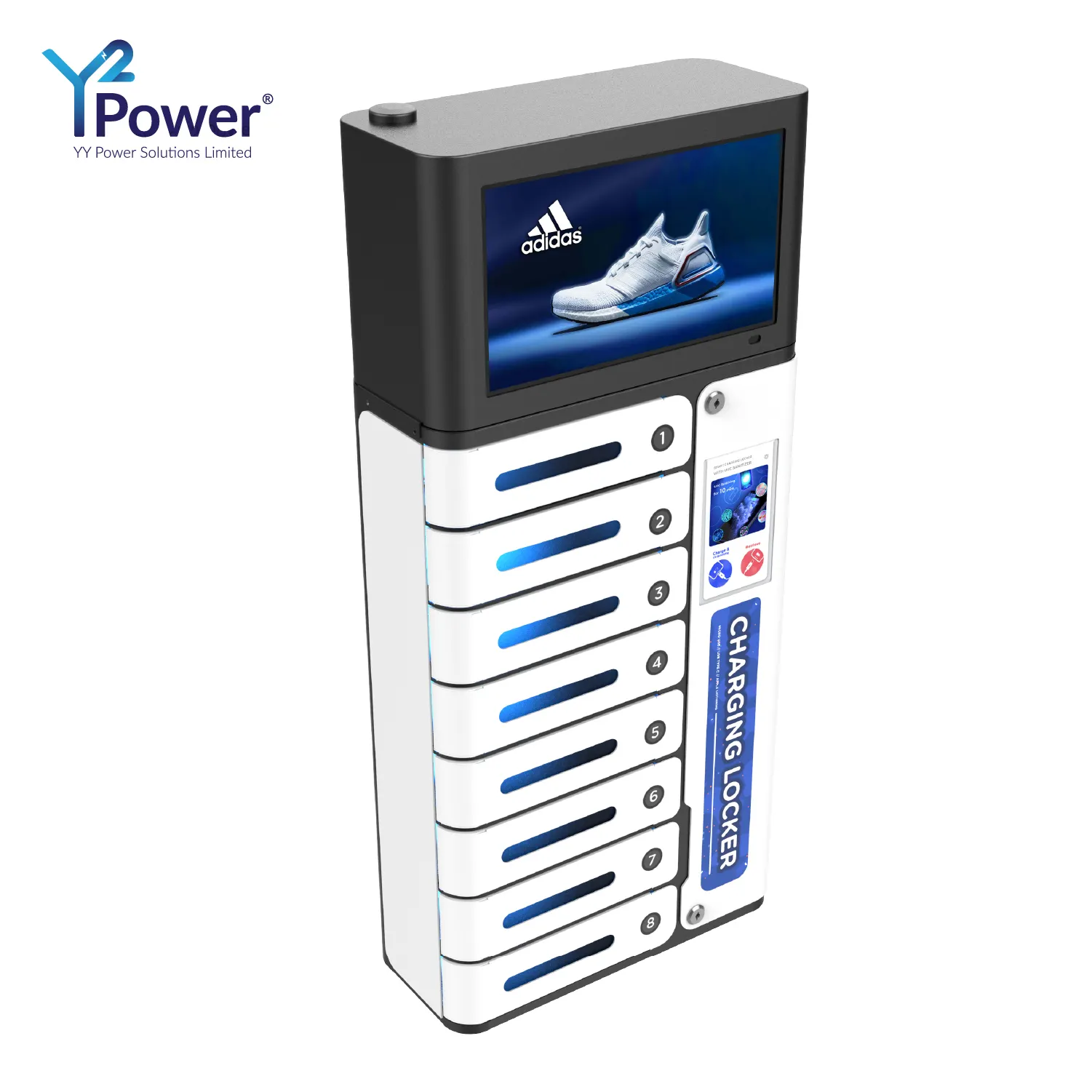 Y2POWER MIA Pro Deluxe Plus Touchscreen Mobile Clean & Charge Locker with 14" Android Advertising Screen for Sporting Events