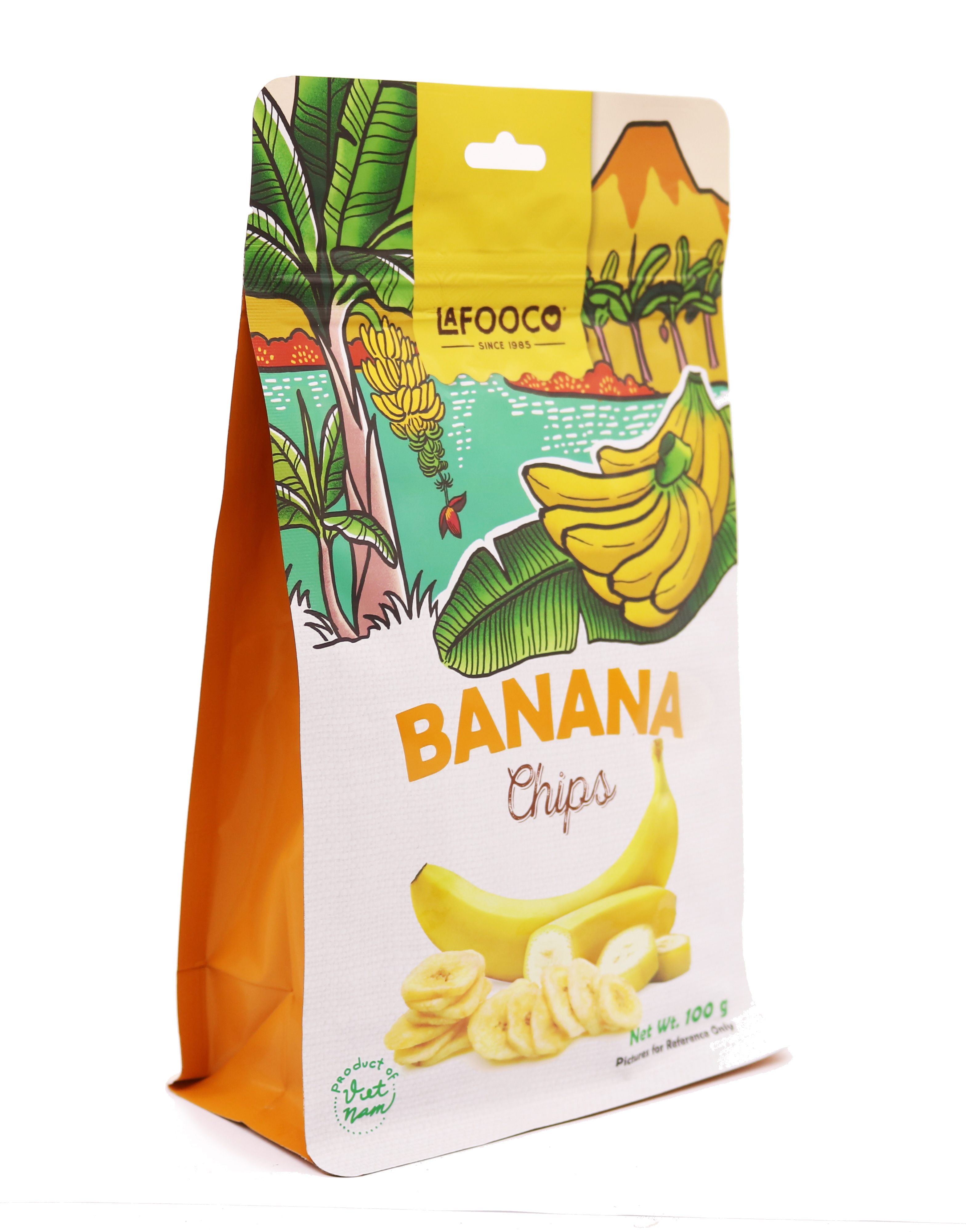 Банановые чипсы Lafooco, 100 г, стоячий мешочек, вьетнамская закуска, естественный аромат, безвредная здоровая закуска
