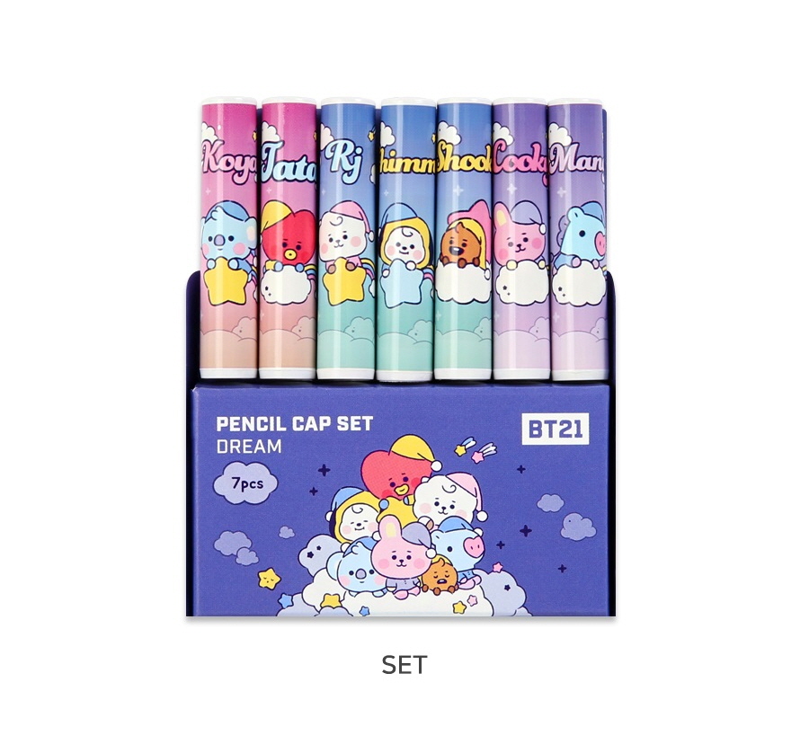 [Официальная Корея] Кепка для карандашей BT21, упаковка из 7 штук, Сделано в Корее