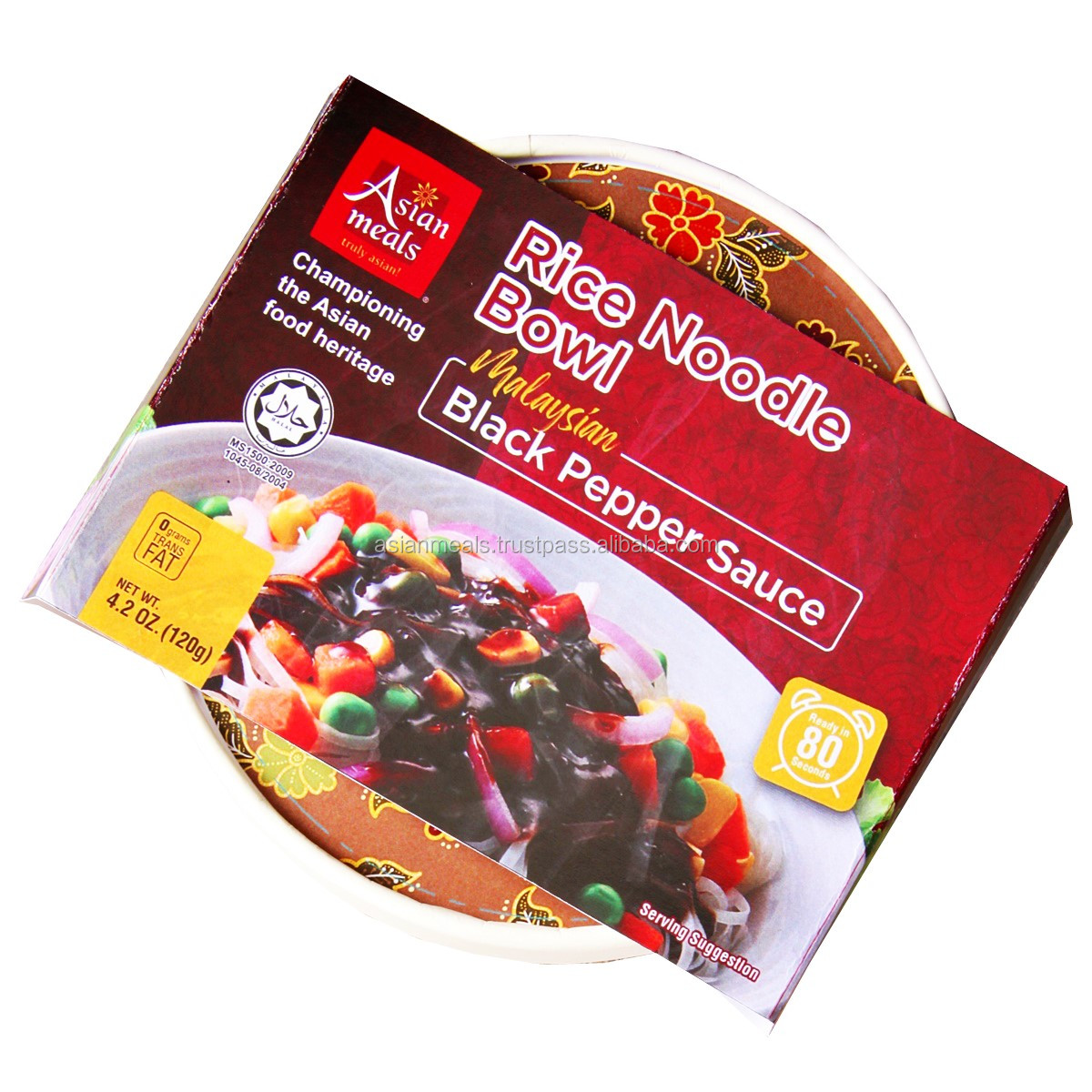 AsianMeals рисовой лапши чаша Халяль Малайзии черный перечный соус мгновенный