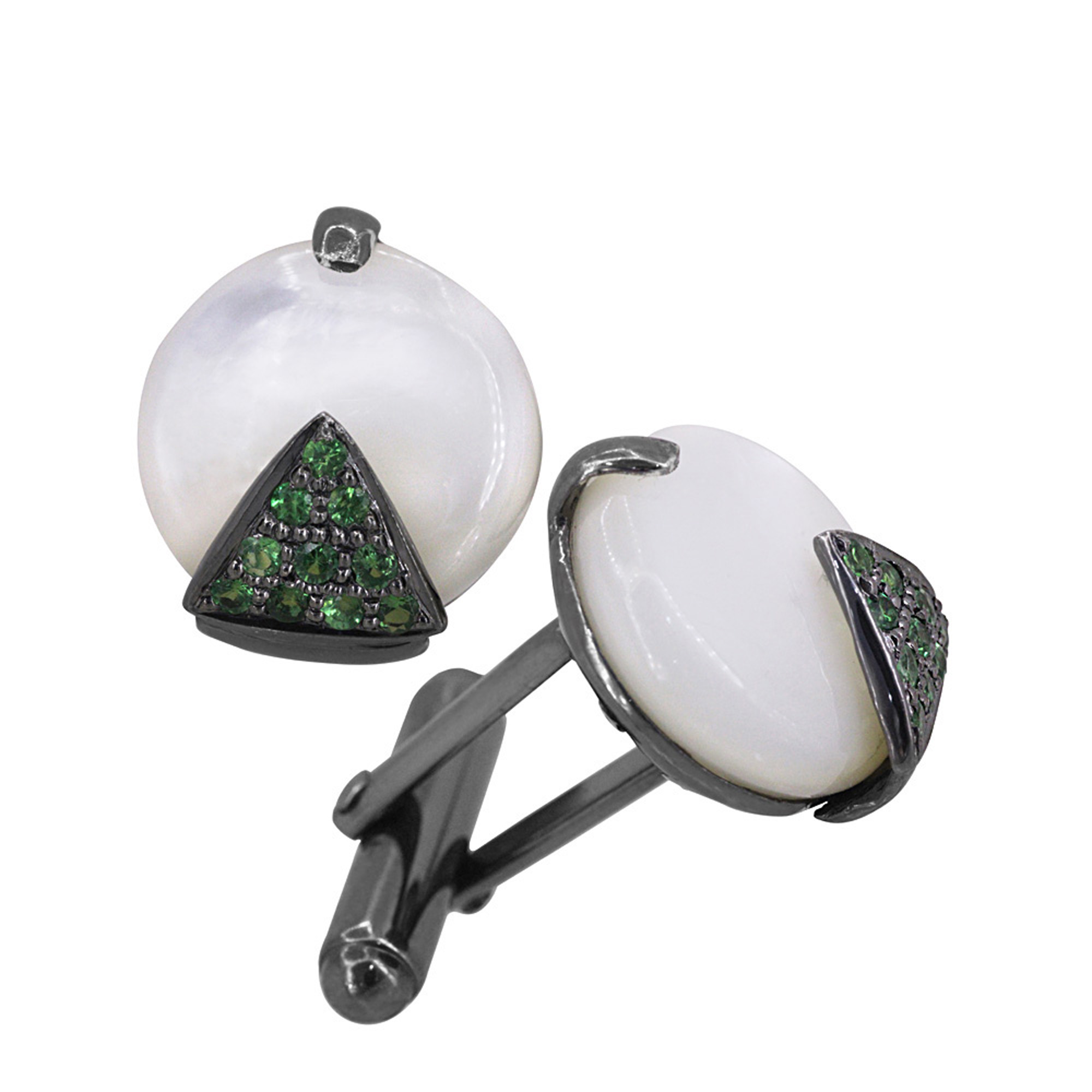 925 Sterling Silver Tsavorite Gemstone and Pearl Cuff Links Finding Men's Jewelry