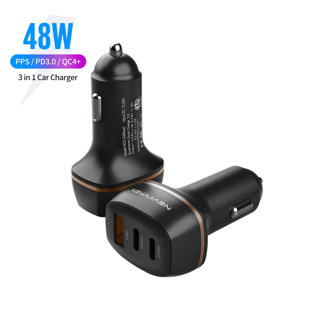 Лидер продаж, автомобильное зарядное устройство с 3 портами USB C PD QC4.0 + быстрая зарядка PPS, автомобильное зарядное устройство, адаптер со светодиодом