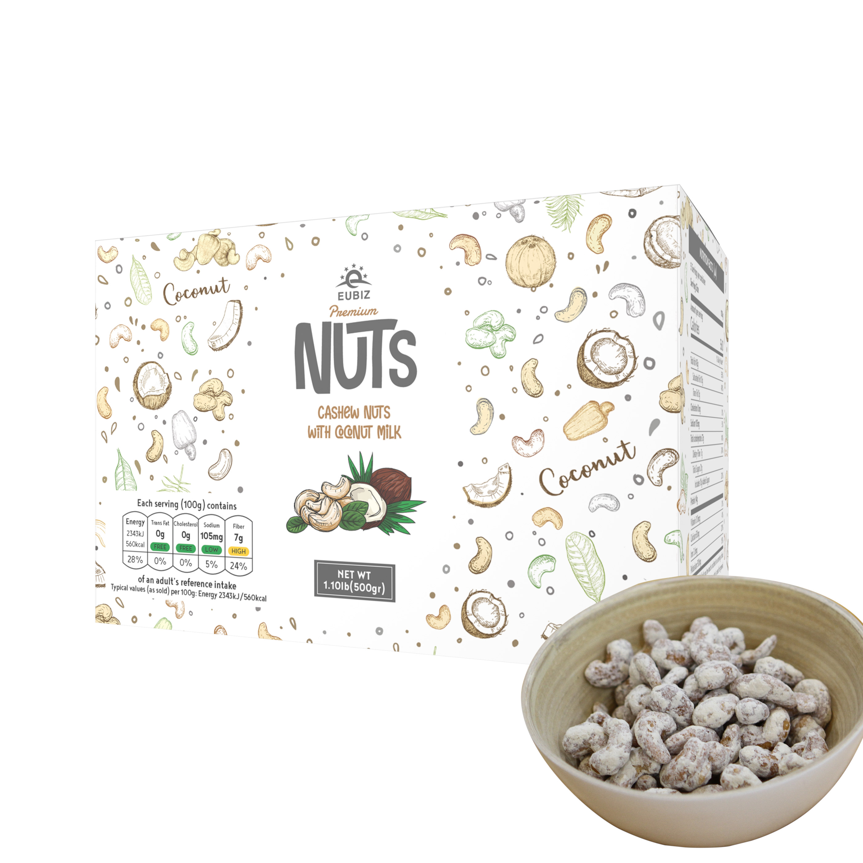 With Coconut Milk (500G Paper Box) Ingredients: Cashew Nuts: 99.8%, Salt: 0.2% Instant Roasted Yellow 500 G Dried