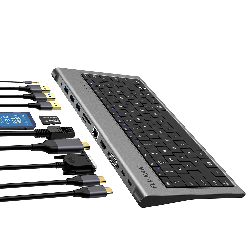 Универсальный USB-C клавиатура стиль док-станция (100w PD, 4K * 2K HD, USB3.0 концентратор x 3, Gigabit LAN)-Fly Кан UC3300