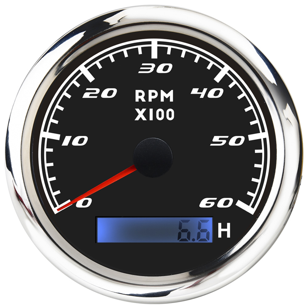 for marin 85mm 60 RPM electrical tachometer  with hour meter for marin white LED black faceplate
