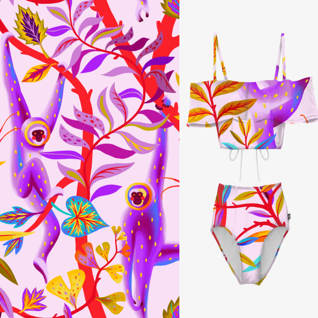 Anti-microbial UV50+ swimwear bikini printed knit fabric
