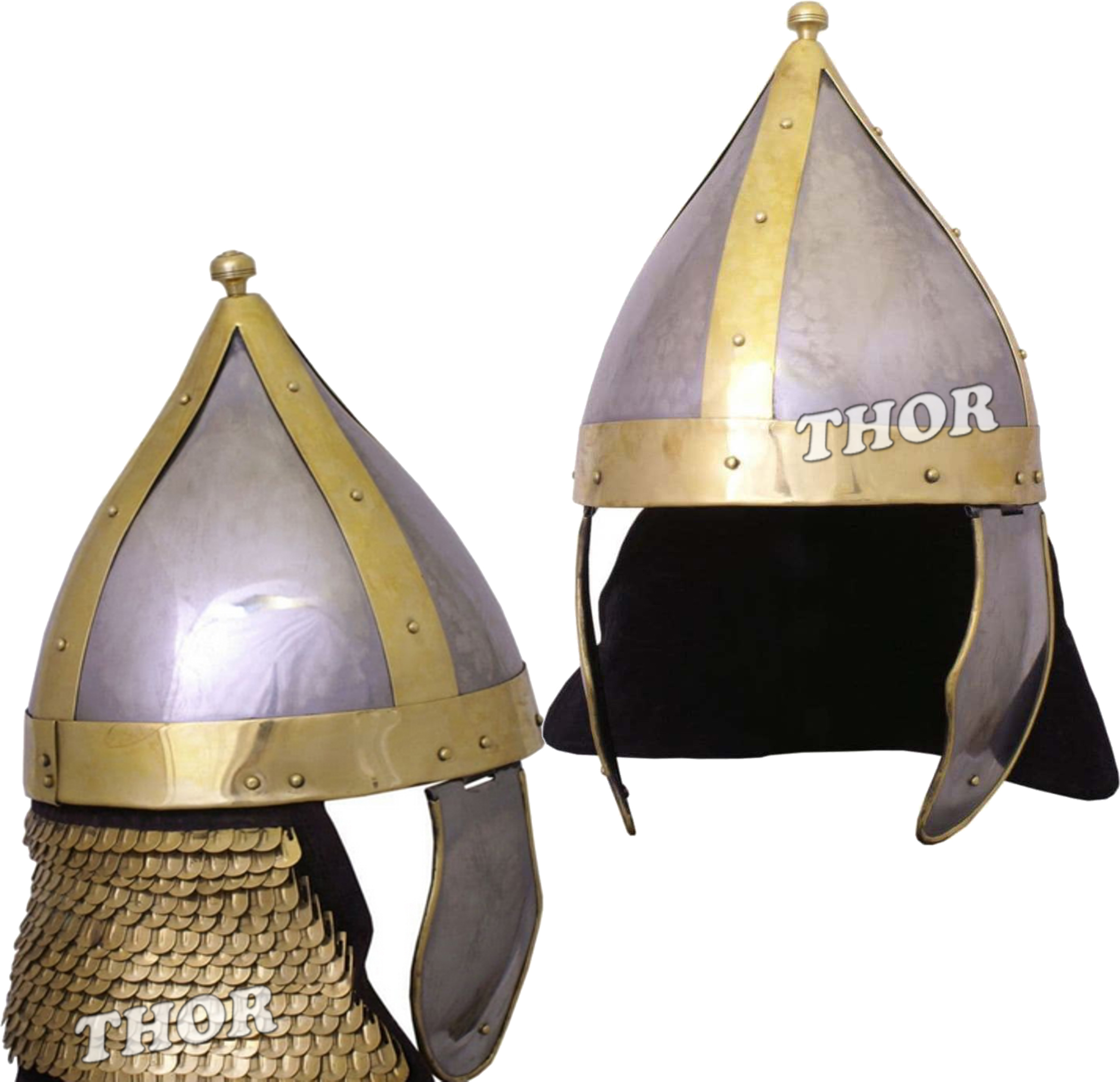 Viking Helmet with Brass Design Medieval Norman Knight Battle Armor Costume Helmet W/ Leather Liner
