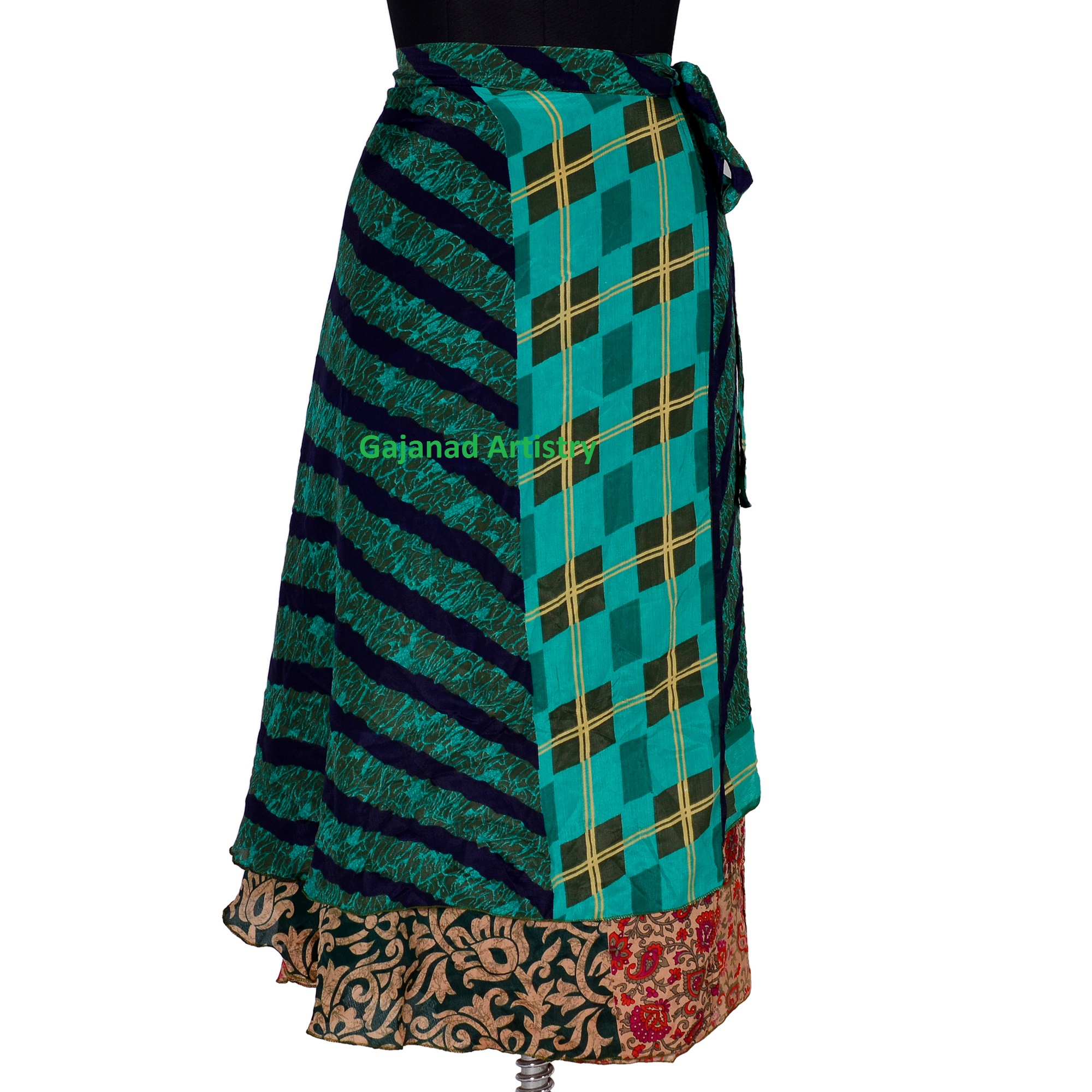 Vintage Long Silk Saree Wrap Skirt Indian Handmade Halter Sarong Bikini Women's Dress Bohemian Wrap Around Sari skirts