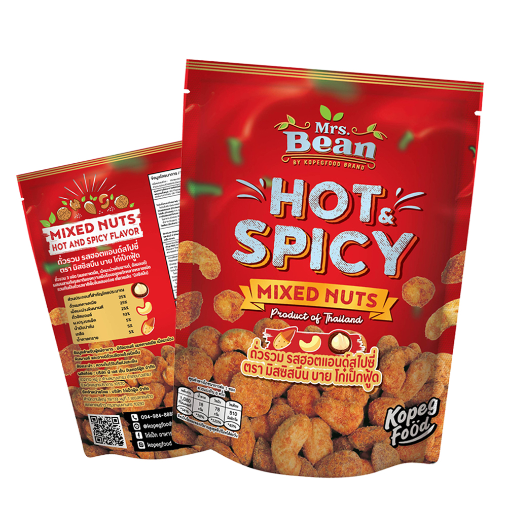 Thai Healthy Snacks Mrs.Bean Hot and Spicy Mixed Nuts with Cahsew Nuts Almond and Macadamia Nuts