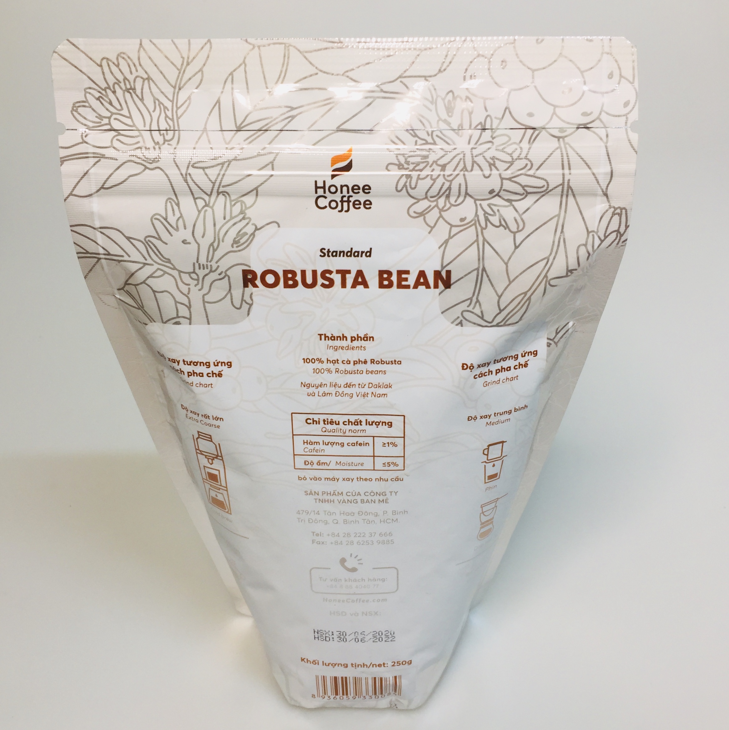 Вьетнамские цельные кофейные зерна Robusta, 250 г, 2021