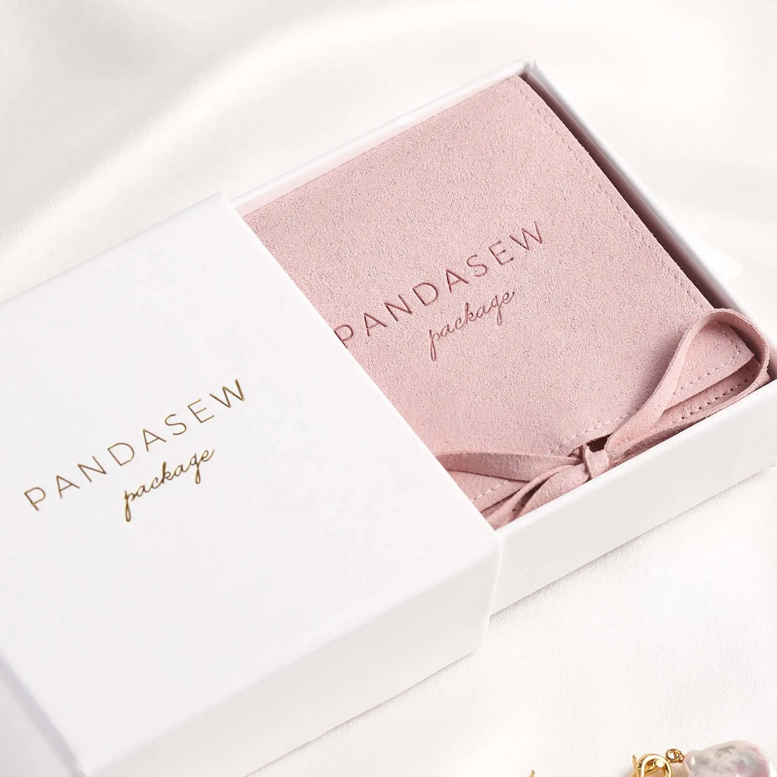 Шкатулка для украшений PandaSew с индивидуальным логотипом, картонная коробка с мешочком для украшений из микрофибры