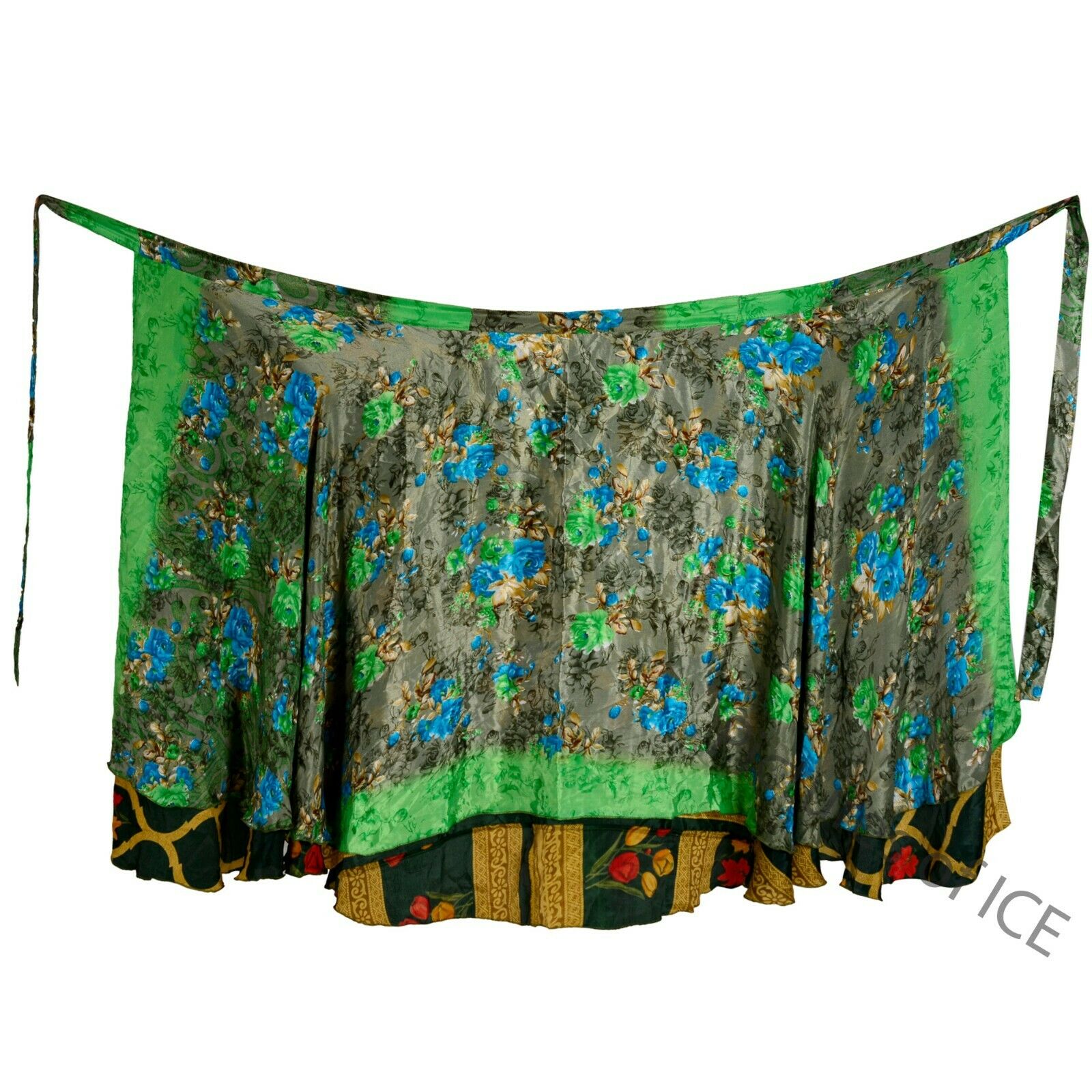 Vintage silk skirt reversible long skirt 2 layer magic wrap around bohemian hippie sexy beach wear short dress summer mini skirt