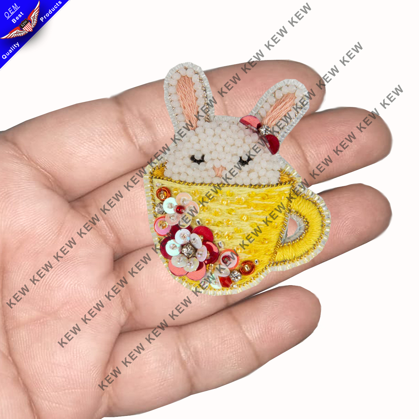 custom embroidery beaded brooch white bunny custom embroidery brooches handmade party wedding USA UK Europe