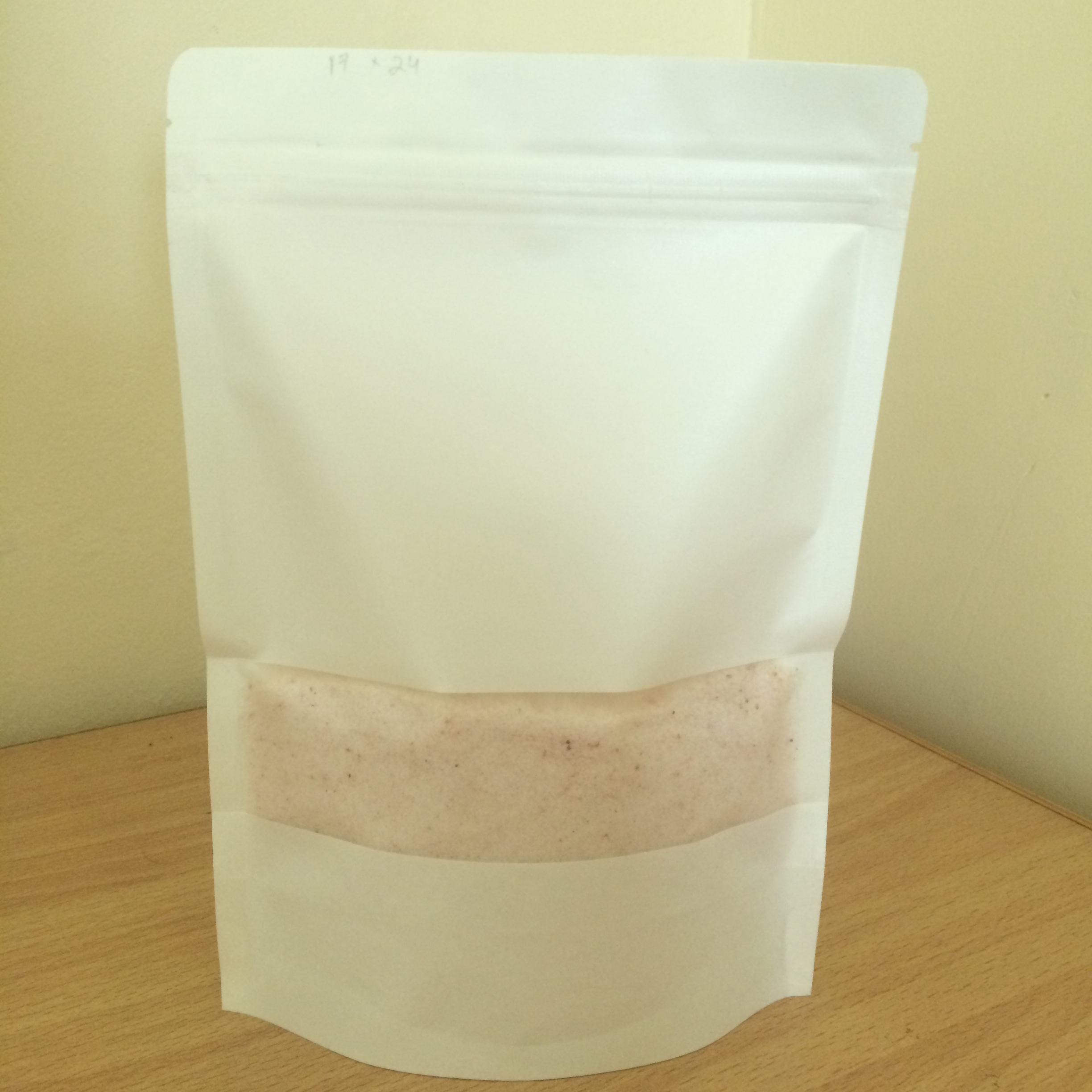 Natural Himalayan Light Pink Edible Salt 20 - 50 mesh (800 grams white kraft paper Pouch packing)