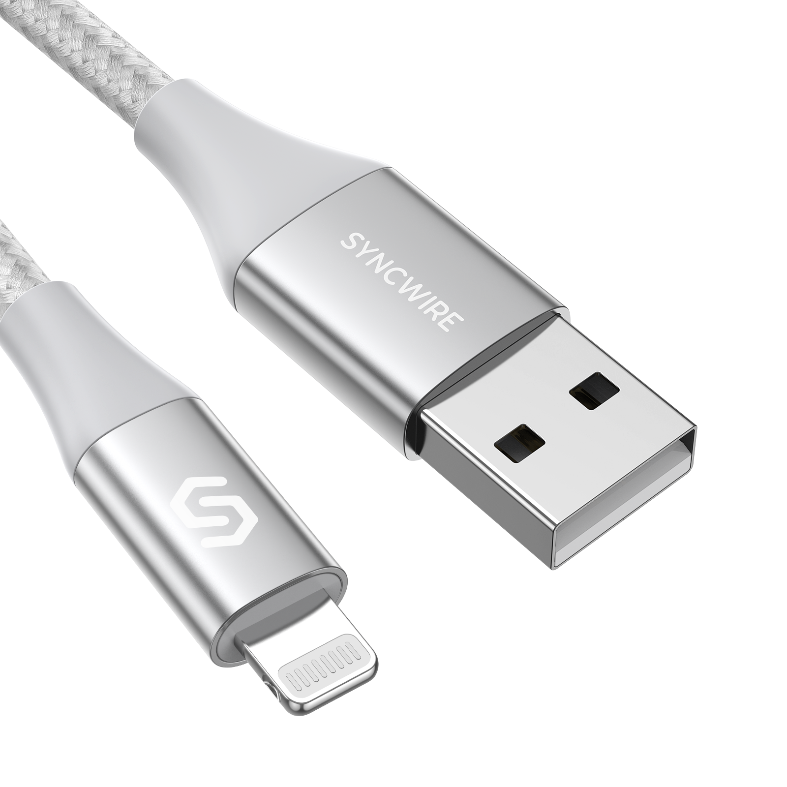 Syncwire Double Braided Nylon Lightning iPhone Charger Cable for iPhone 10ft/3M Silver