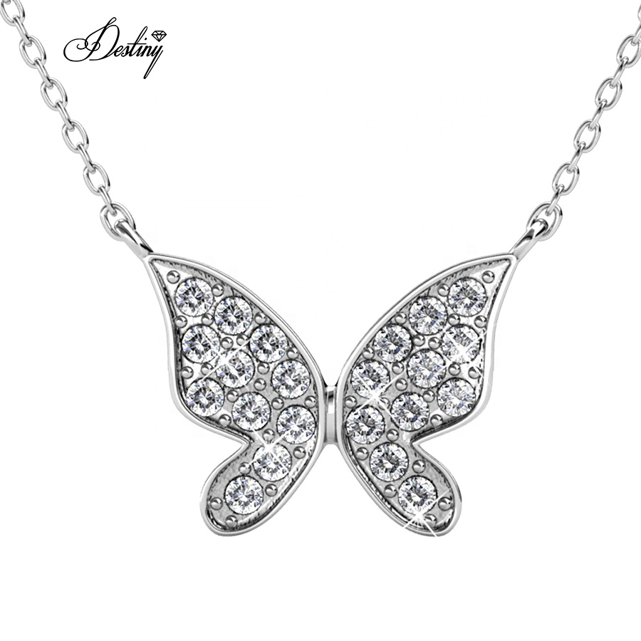 Украшенные Блестящие кристаллы Destiny Jewelry, изящное позолоченное ожерелье с подвеской в виде луга и бабочки, подарок для девушки или женщины