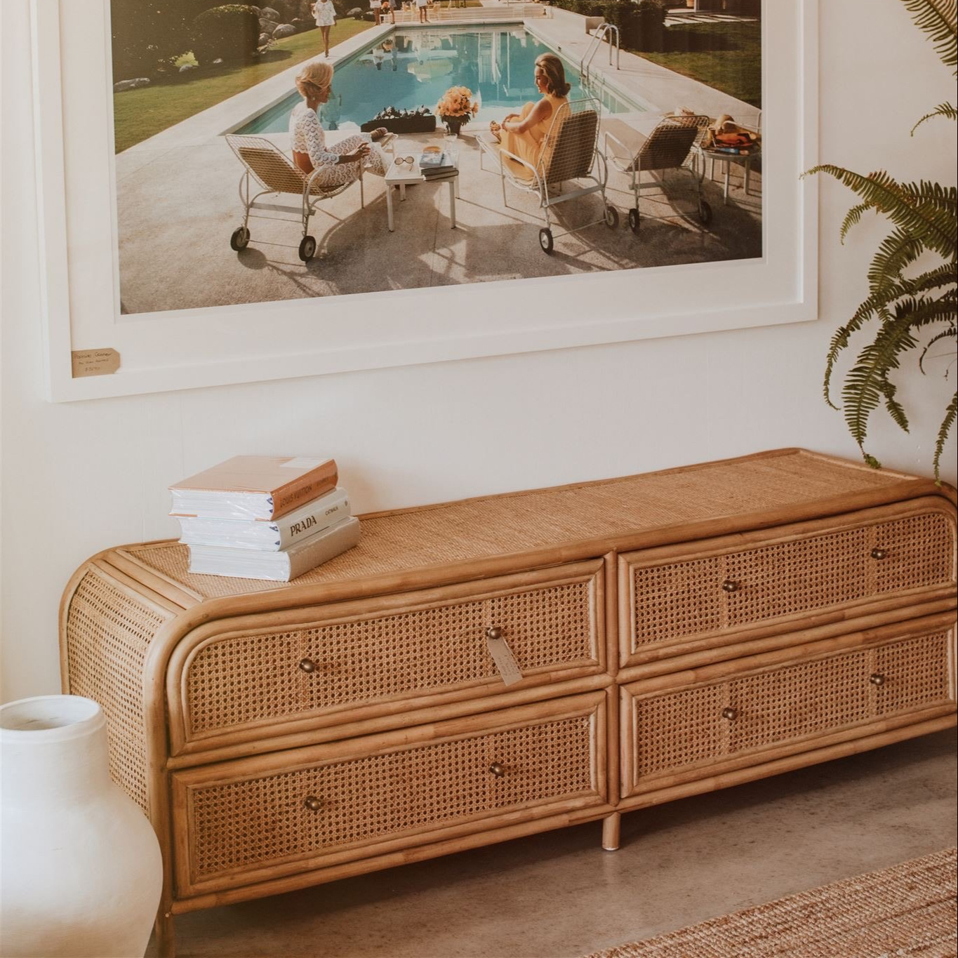 High quality modern design natural wood and rattan cabinet for living room from Vietnam